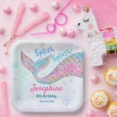 Colorful Mermaid watercolor birthday square ペーパープレート (パーティー)