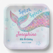 Colorful Mermaid watercolor birthday square ペーパープレート (正面)