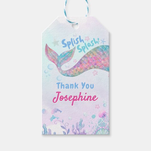 Colorful mermaid whimsical birthday custom ギフトタグ (正面)