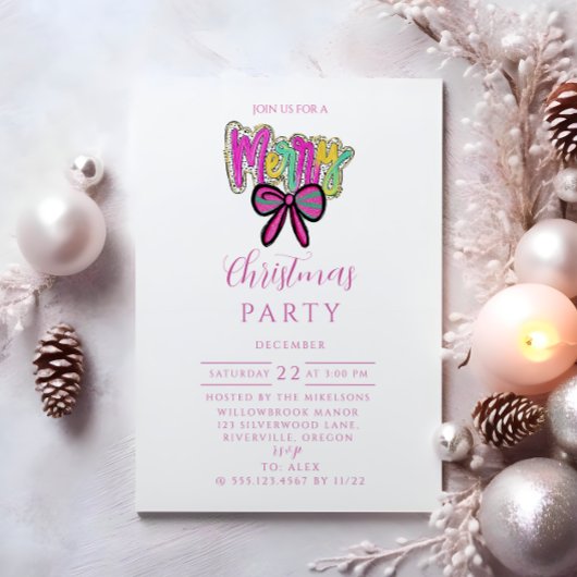 Colorful Merry Bow Christmas 招待状