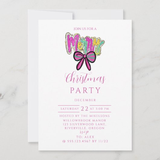 Colorful Merry Bow Christmas 招待状 (正面)