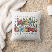 Colorful Merry Christmas Kids Cartoon Throw Pillow クッション (ブランケット)