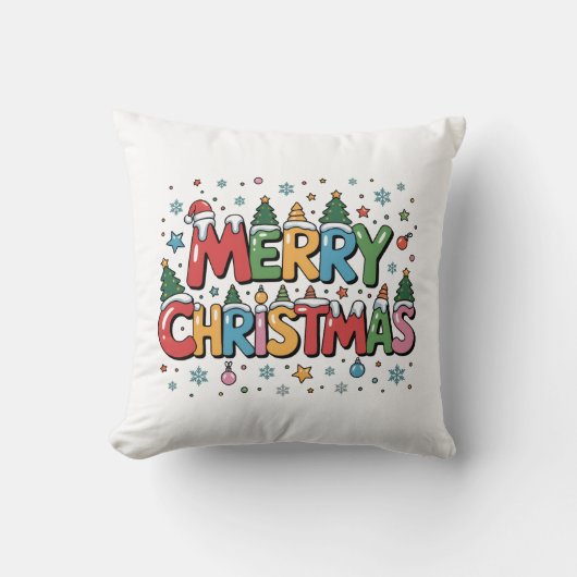 Colorful Merry Christmas Kids Cartoon Throw Pillow クッション (正面)