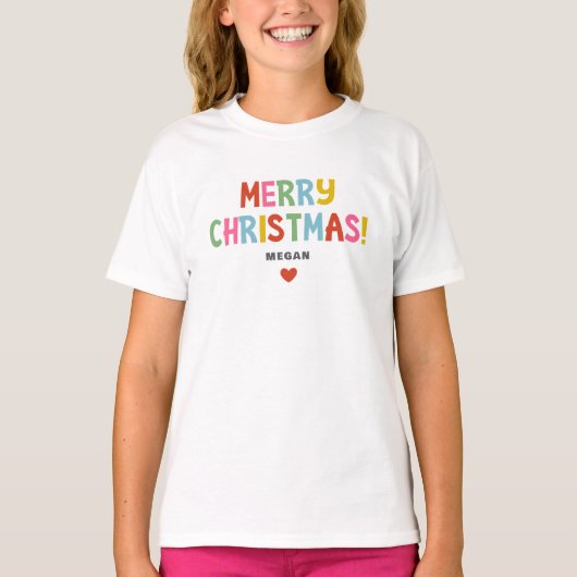 Colorful Merry Christmas Matching Family Girl Tシャツ (正面)