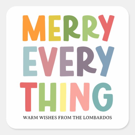 Colorful Merry Everything Inclusive Holiday custom スクエアシール (正面)