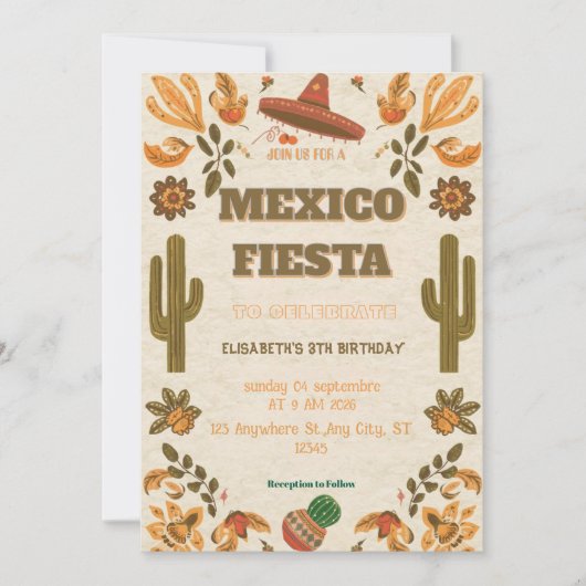 Colorful Mexican Fiesta Birthday  Invitation 招待状 (正面)