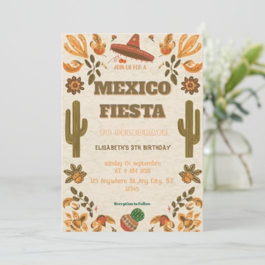 Colorful Mexican Fiesta Birthday  Invitation 招待状 (スタンド正面)