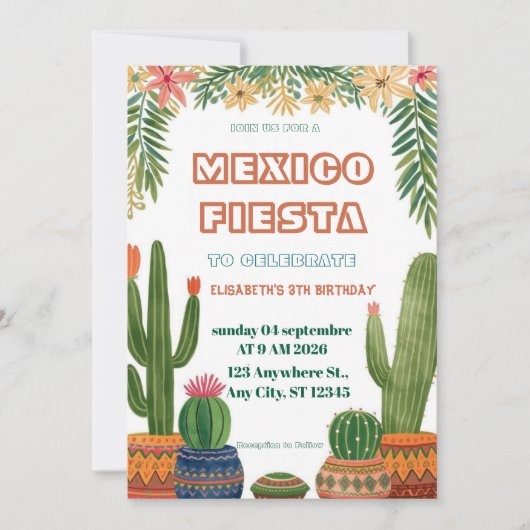 Colorful Mexican Fiesta Birthday  Invitation 招待状 (正面)