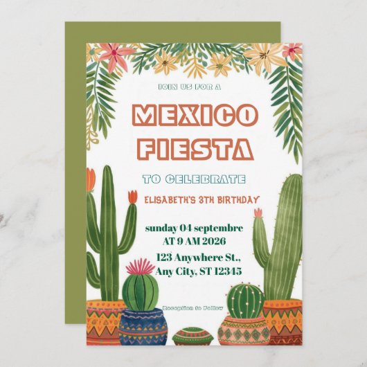 Colorful Mexican Fiesta Birthday  Invitation 招待状 (正面/裏面)