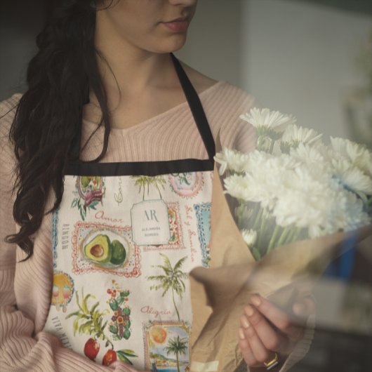 Colorful Mexican Travel Print Monogram エプロン