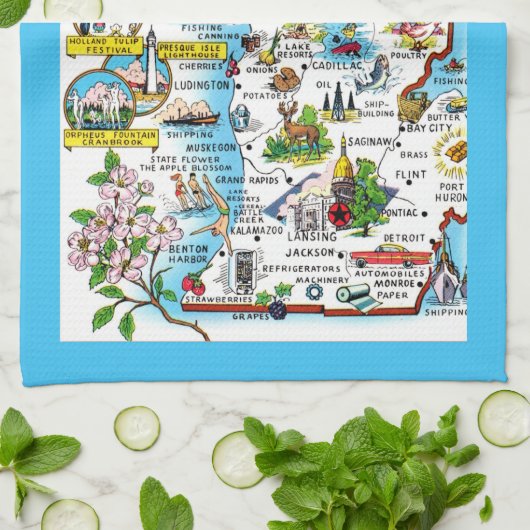 Colorful Michigan Map キッチンタオル (折り畳み)