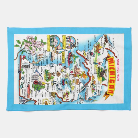 Colorful Michigan Map キッチンタオル (横)