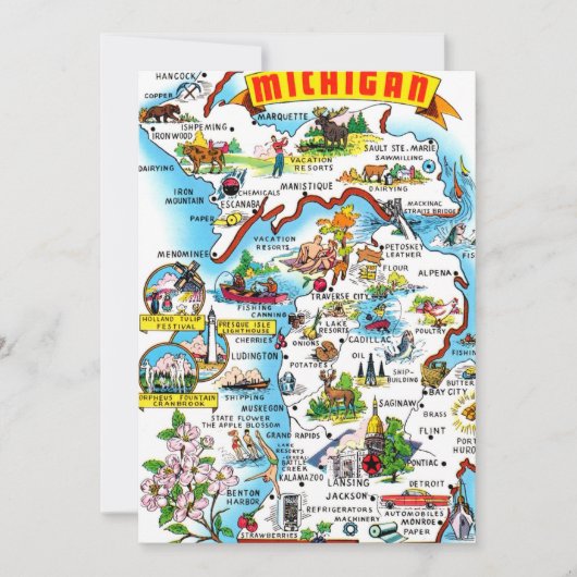 Colorful Michigan Map 5x7 Big Postcard サンキューカード (正面)