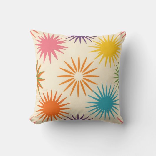 Colorful Mid Century Starburst Pattern クッション (正面)
