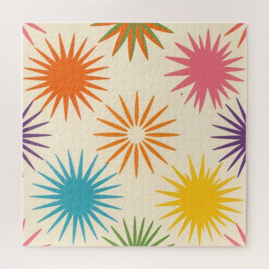 Colorful Mid Century Starburst Pattern ジグソーパズル (横)