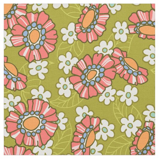 Colorful Midscale Retro Floral Pattern ファブリック (クローズアップ)