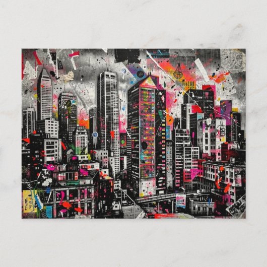 Colorful Mixed media Architecture Collage ポストカード (正面)