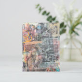 Colorful Mixed Media Retro Woodworking Collage ポストカード (スタンド正面)