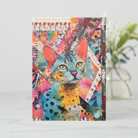 Colorful Mixed Mixed Paper Cat Collage  カード (スタンド正面)