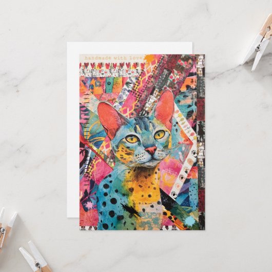 Colorful Mixed Mixed Paper Cat Collage カード (正面/裏面インサイチュ)