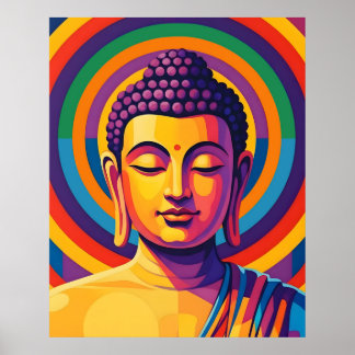 Colorful Modern Art | Meditating Buddha Portrait ポスター