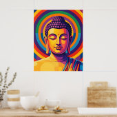Colorful Modern Art | Meditating Buddha Portrait ポスター (キッチン)