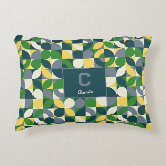 Colorful Modern Bauhaus Abstract Geometric Pattern アクセントクッション (正面)