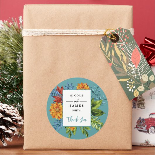 Colorful Modern Floral ラウンドシール (クリスマス)