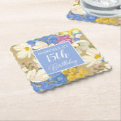 Colorful Modern Floral Blooms 15th Birthday Party  ペーパーコースター (アングル)