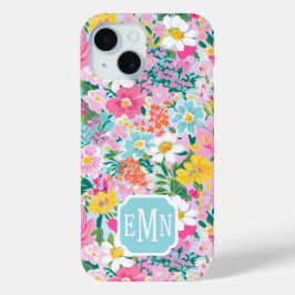 Colorful Modern Garden Monogrammed iPhone 15ケース