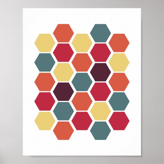 Colorful Modern Geometric Hexagon Honeycomb ポスター (正面)