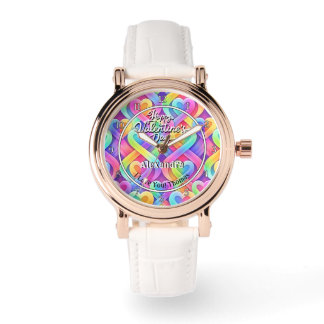 Colorful Modern Hearts Personalized Valentines Day 腕時計