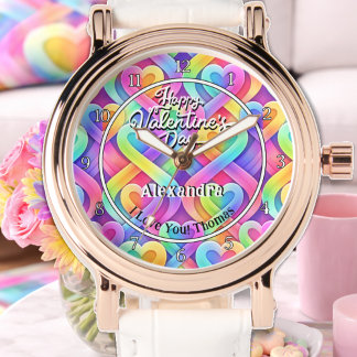 Colorful Modern Hearts Personalized Valentines Day 腕時計