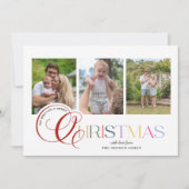 Colorful Modern Merry Christmas Script 3-Photo シーズンカード (正面)