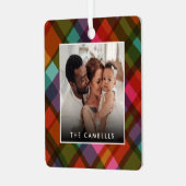 Colorful Modern Plaid Christmas Photo  メタルオーナメント (正面左)