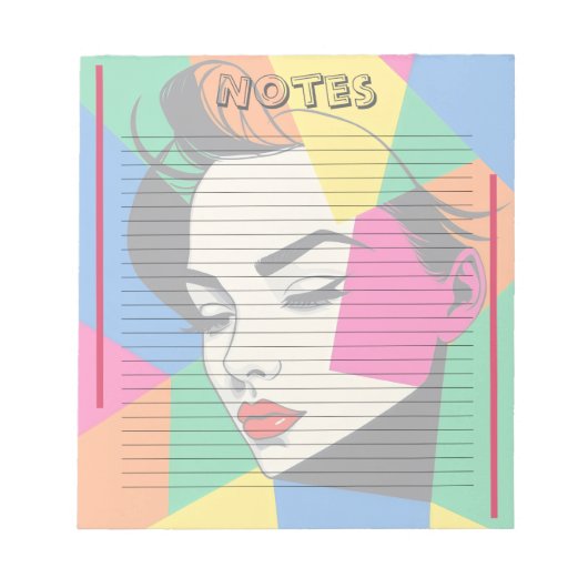 Colorful Modern Pop Art Woman Lined Notepad ノートパッド (正面)