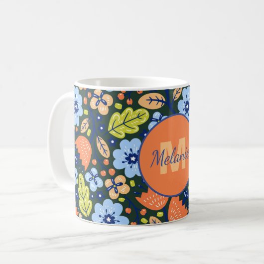 Colorful Modern Pretty Flower Pattern Personalised コーヒーマグカップ (正面左)
