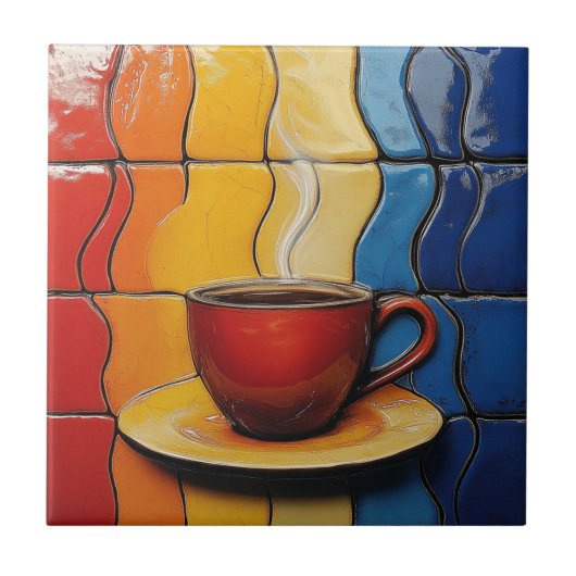 Colorful Modern Red Coffee Cup  タイル (正面)