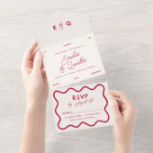 Colorful Modern Retro Wavy Frame Wedding オールインワン招待状 (貼ってはがせる)