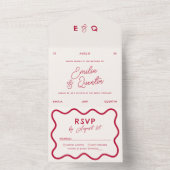 Colorful Modern Retro Wavy Frame Wedding オールインワン招待状 (内側)