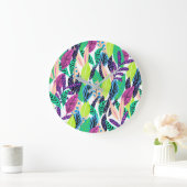 Colorful Modern Tropical Botanical Pattern ラージ壁時計 (ホーム)