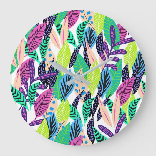 Colorful Modern Tropical Botanical Pattern ラージ壁時計 (正面)