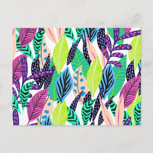 Colorful Modern Tropical Forest Leaves Pattern ポストカード (正面)