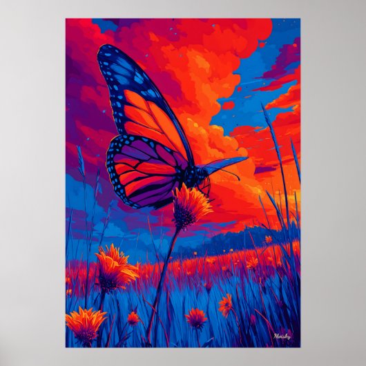 Colorful Monarch Butterfly Expressionist Wall Art ポスター (正面)