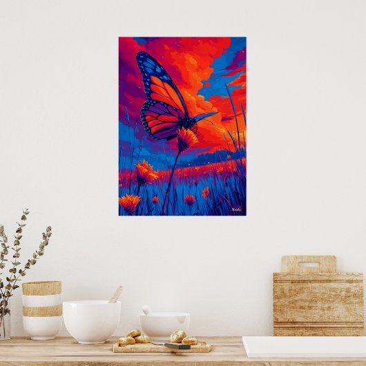 Colorful Monarch Butterfly Expressionist Wall Art ポスター (キッチン)