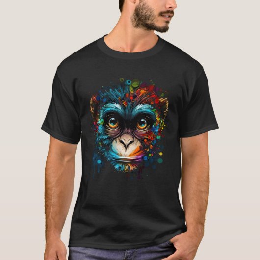 Colorful Monkey Face Cute Animal Monkies Painting Tシャツ (正面)