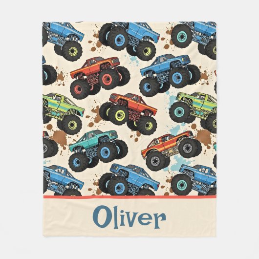 Colorful Monster Truck Pattern フリースブランケット (正面)