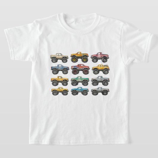 Colorful Monster Trucks Grid Kids  Tシャツ (レイダウン)