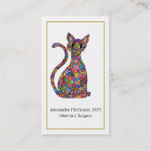 Colorful Mosaic Cat Gold Paw Animal 名刺 (正面)