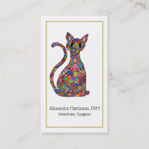 Colorful Mosaic Cat Gold Paw Animal 名刺